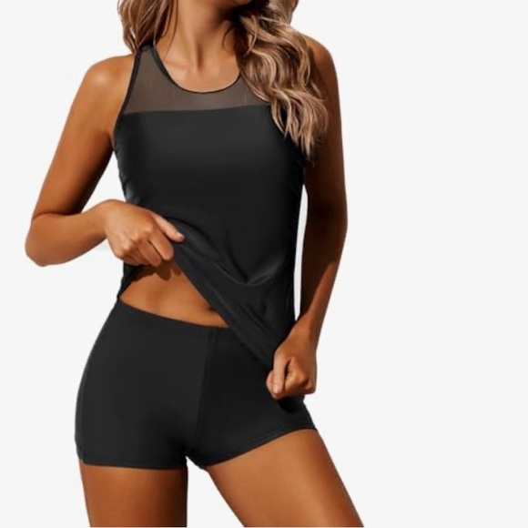 Younique Other - Younique Tankini Black Mesh Tank Top and Shorts Set